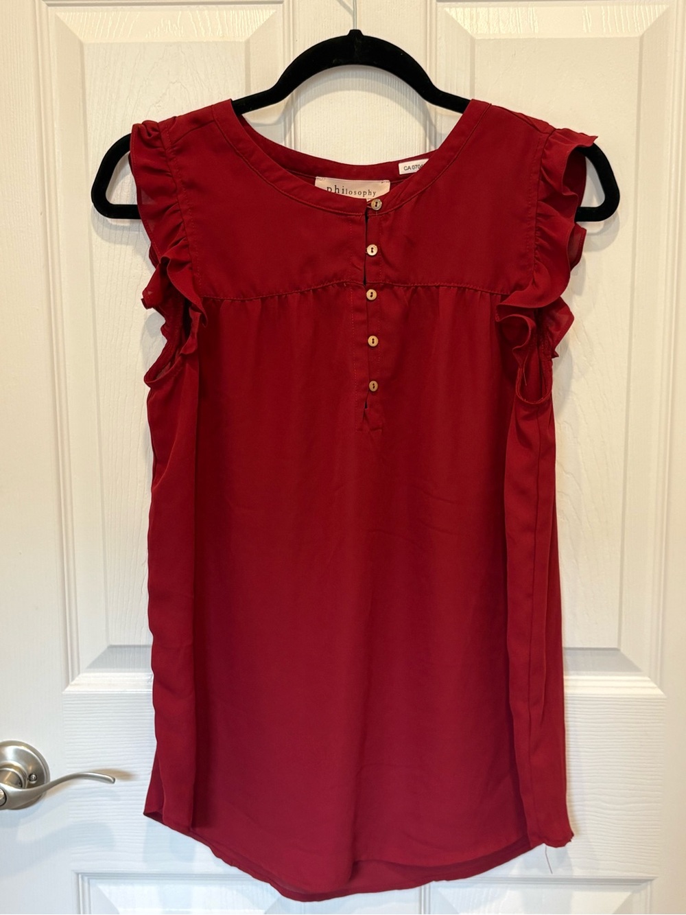 Philosophy crimson crewneck blouse with front button #1099